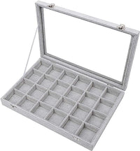 Jewelry Organizer Tray with Clear Lid 24 Grid Velvet Drawer