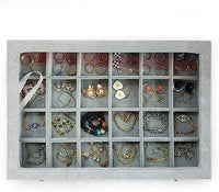 Jewelry Organizer Tray with Clear Lid 24 Grid Velvet Drawer