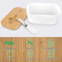Ceramic Butter Dish with Wooden Lid & butter knife
