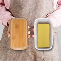 Ceramic Butter Dish with Wooden Lid & butter knife